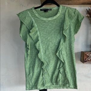 Veronica Beard Green Ruffle Short Sleeve Tee, Size M